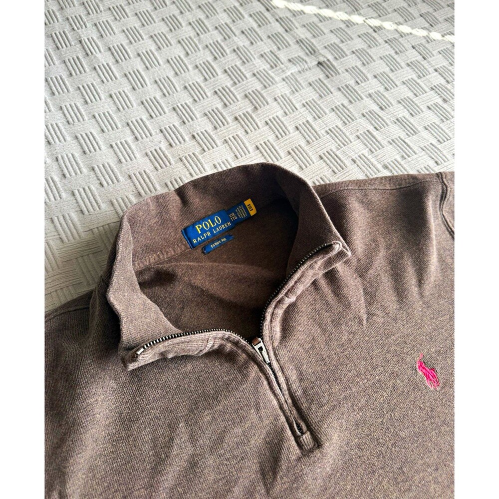 Polo Ralph Lauren Men's XXL Brown Estate Rib 1/4 Zip Pullover Red Logo
